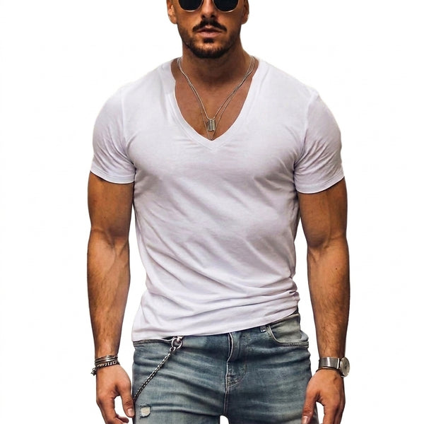 Męski t-shirt z dekoltem w serek i krótkim rękawem-T-shirt for men-Olave