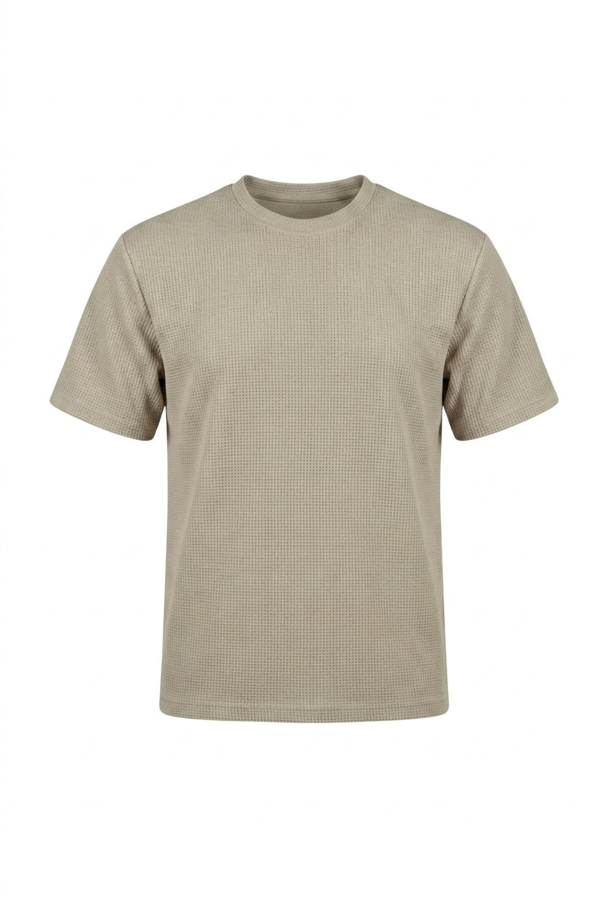 Męski t-shirt z teksturą waflową i krótkimi rękawami-T-shirt for men-Olave