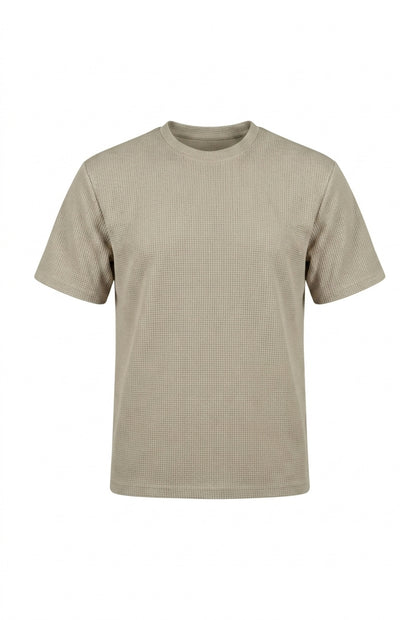 Męski t-shirt z teksturą waflową i krótkimi rękawami-T-shirt for men-Olave