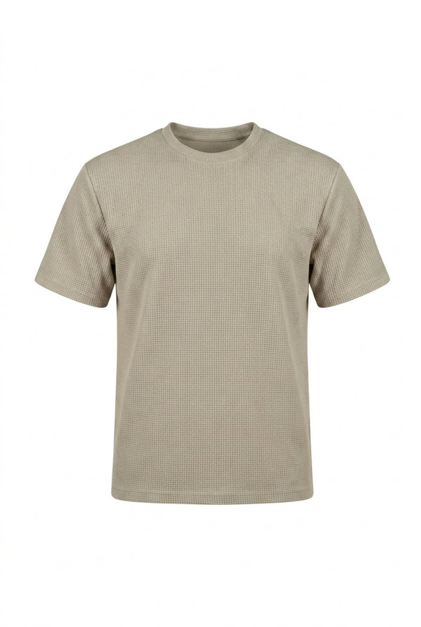 Męski t-shirt z teksturą waflową i krótkimi rękawami-T-shirt for men-Olave