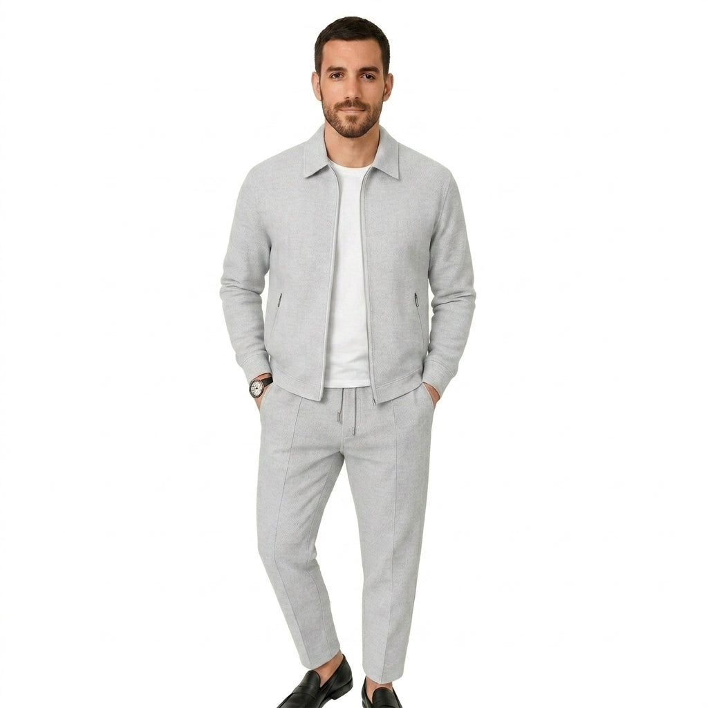 Męski zestaw odzieży domowej z kurtką na zamek i spodniami z troczkiem-Sets for Men-Olave