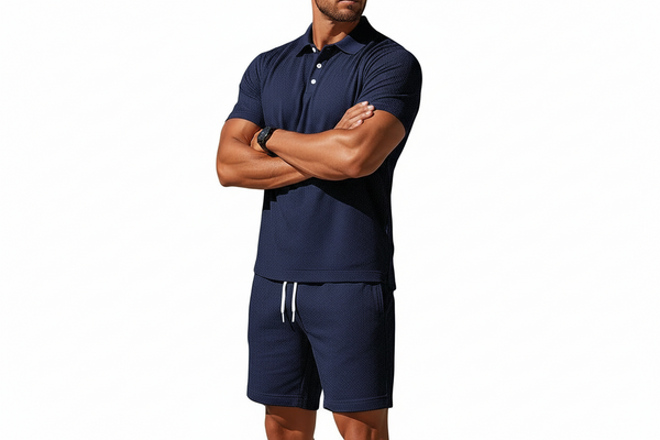 Męski zestaw z koszulką polo z krótkim rękawem i szortami-Sets for Men-Olave