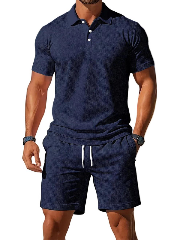 Męski zestaw z koszulką polo z krótkim rękawem i szortami-Sets for Men-Olave