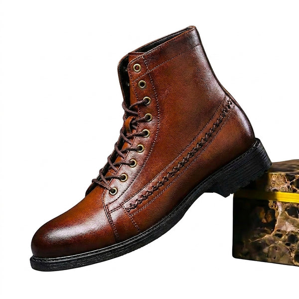 Męskie botki sznurowane z plecionym detalem z boku-Footwear for men-Olave