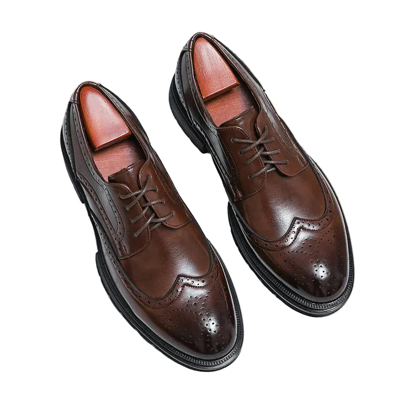 Męskie Buty Sznurowane z Ozdobnymi Perforacjami i Nakładką Wingtip-Footwear for Men-Olave