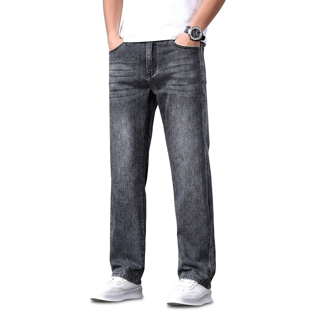 Męskie jeansy o luźnym kroju z prostymi nogawkami-Pants for Men-Olave