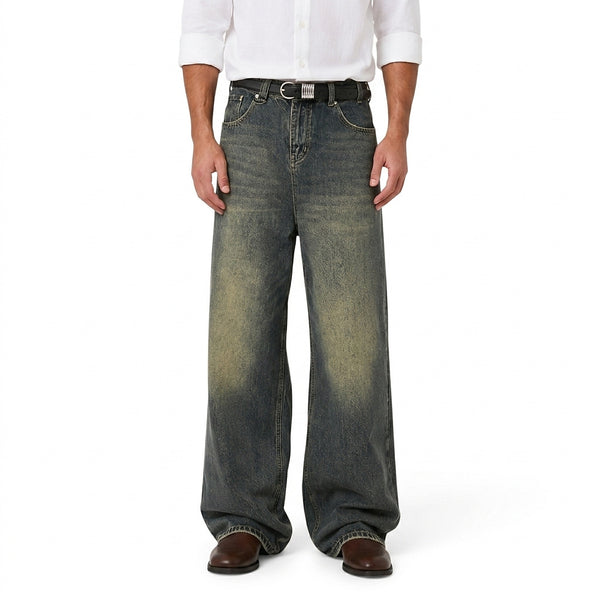 Męskie jeansy retro z szerokimi nogawkami-Pants for Men-Olave