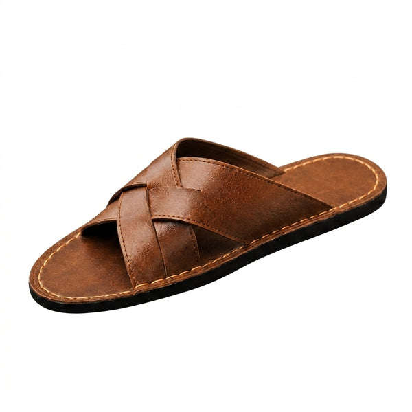 Męskie klapki z krzyżującymi się paskami i widocznymi szwami-Footwear for men-Olave