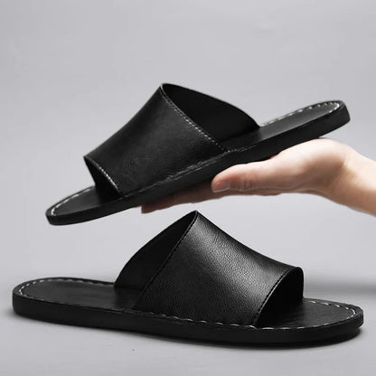 Męskie Klapki z Otwartym Przodem i Szerokim Paskiem oraz Przeszyciem na Krawędzi-Footwear for men-Olave