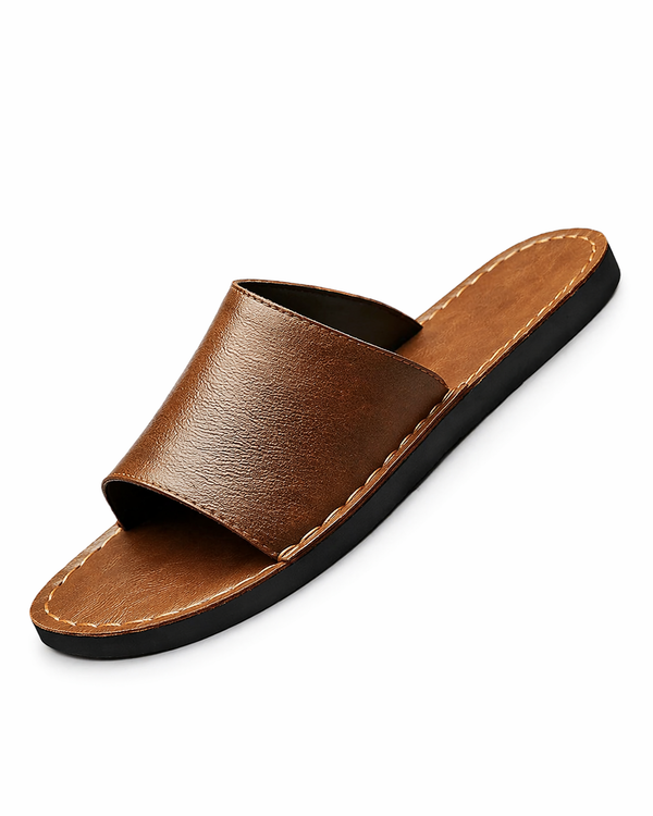 Męskie Klapki z Otwartym Przodem i Szerokim Paskiem oraz Przeszyciem na Krawędzi-Footwear for men-Olave