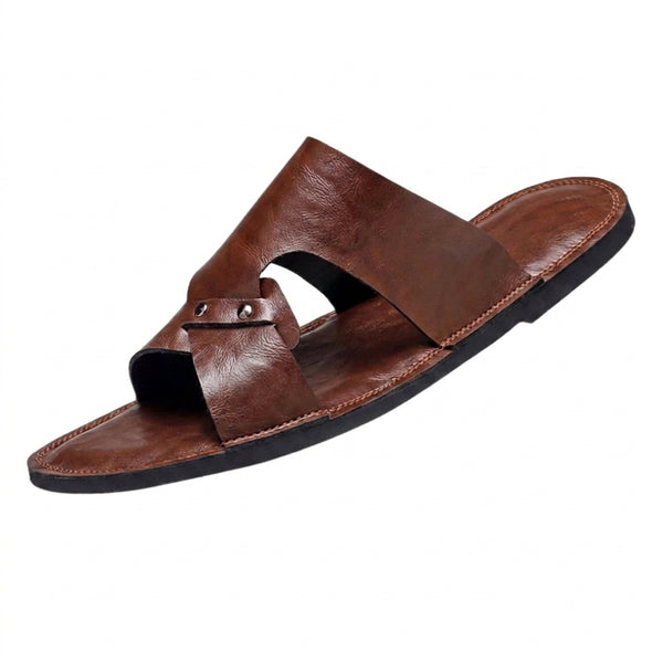 Męskie klapki z szerokim paskiem i metalowymi nitami-Footwear for men-Olave