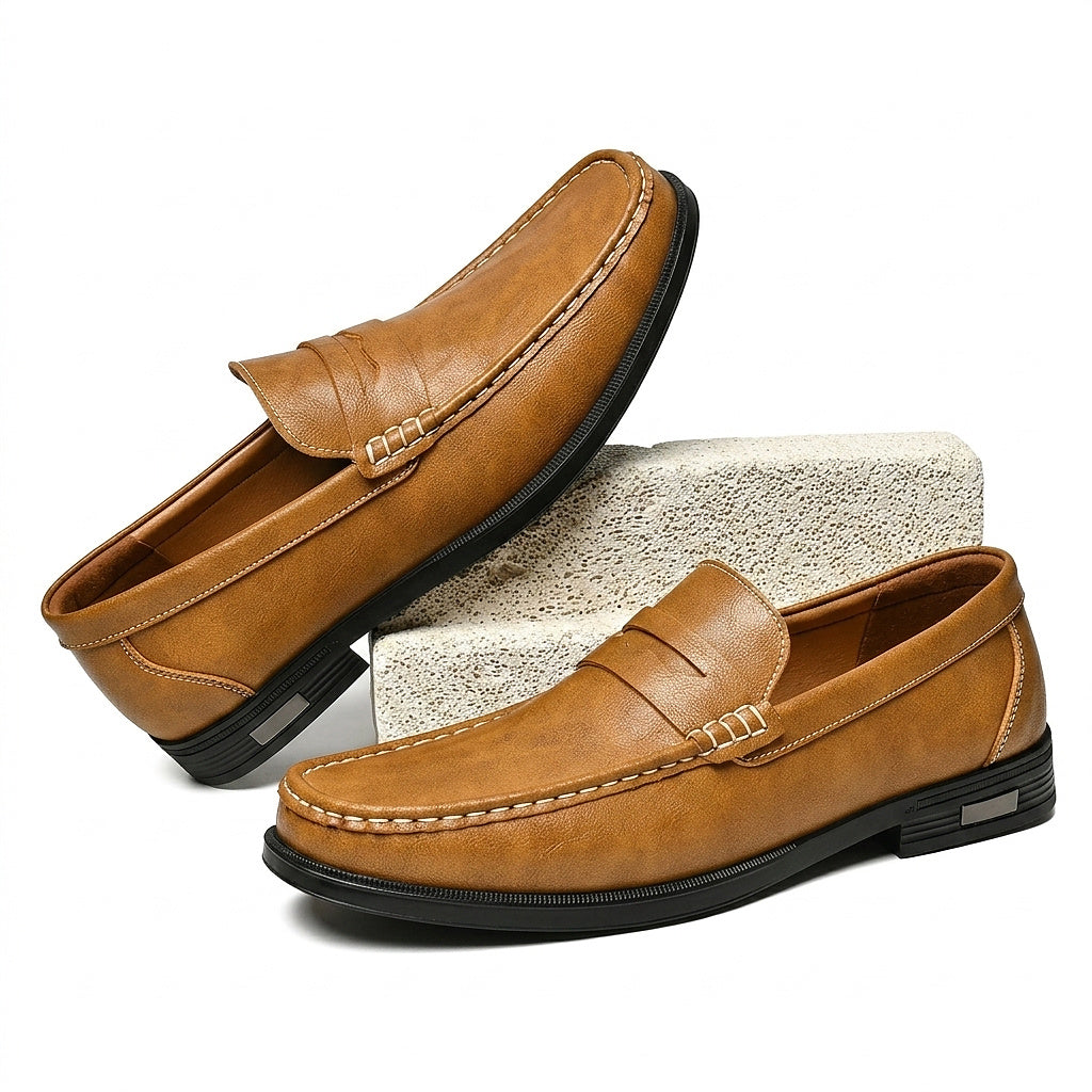 Męskie mokasyny z przeszyciami typu moc-toe-Footwear for men-Olave