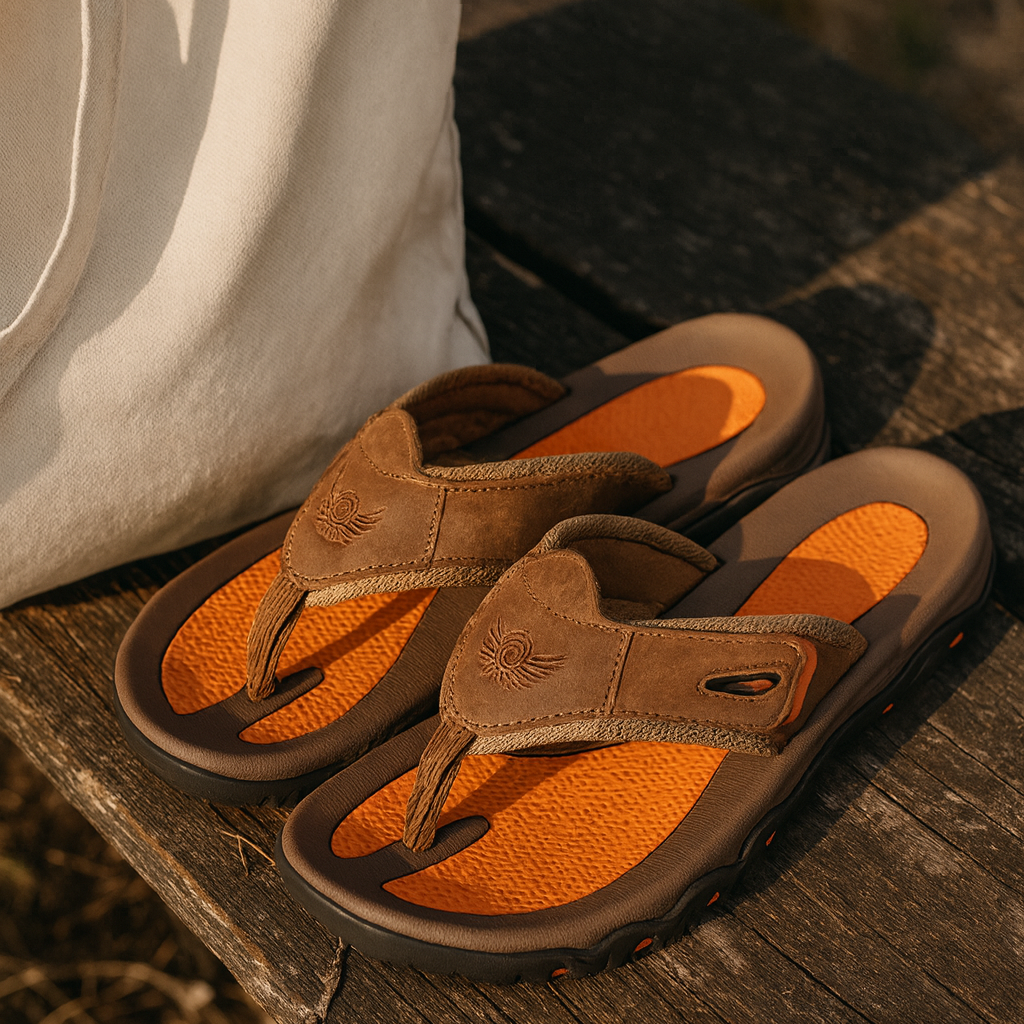 Męskie sandały typu japonki z szerokimi paskami i profilowaną podeszwą-Footwear for men-Olave