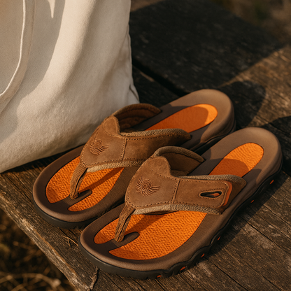 Męskie sandały typu japonki z szerokimi paskami i profilowaną podeszwą-Footwear for men-Olave