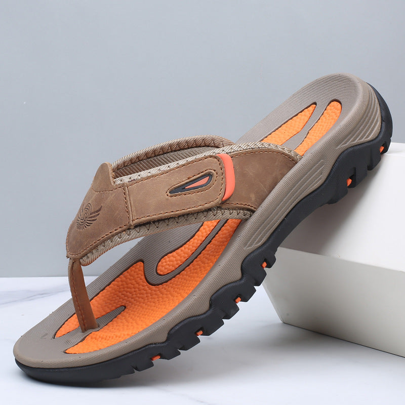 Męskie sandały typu japonki z szerokimi paskami i profilowaną podeszwą-Footwear for men-Olave
