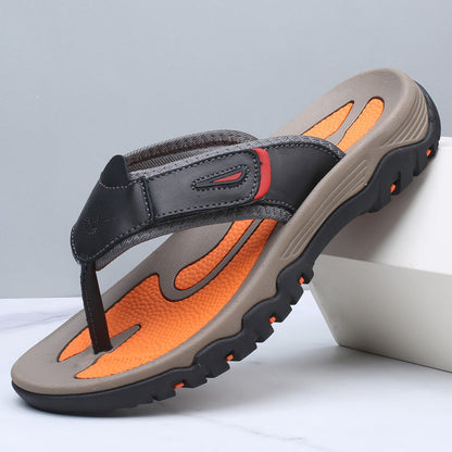 Męskie sandały typu japonki z szerokimi paskami i profilowaną podeszwą-Footwear for men-Olave