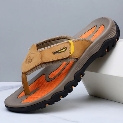 Męskie sandały typu japonki z szerokimi paskami i profilowaną podeszwą-Footwear for men-Olave