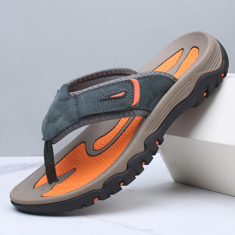 Męskie sandały typu japonki z szerokimi paskami i profilowaną podeszwą-Footwear for men-Olave