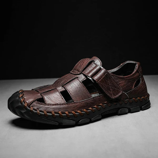 Męskie Sandały z Zakrytym Przodem i Paskami z Zapięciem na Rzep-Footwear for men-Olave