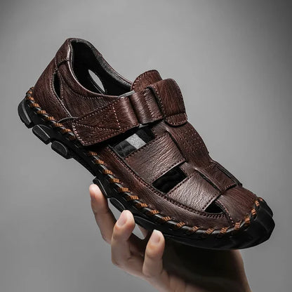 Męskie Sandały z Zakrytym Przodem i Paskami z Zapięciem na Rzep-Footwear for men-Olave