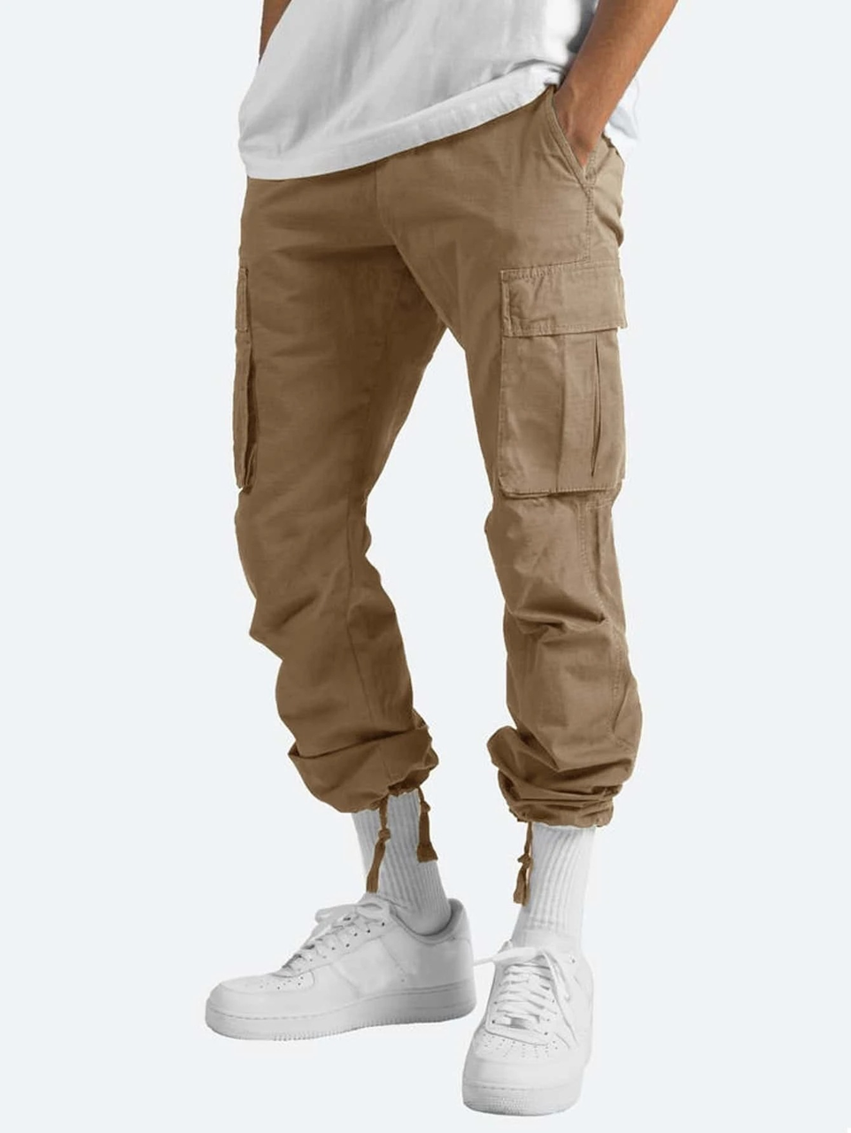 Męskie spodnie cargo z kieszeniami na zamek-Pants for Men-Olave