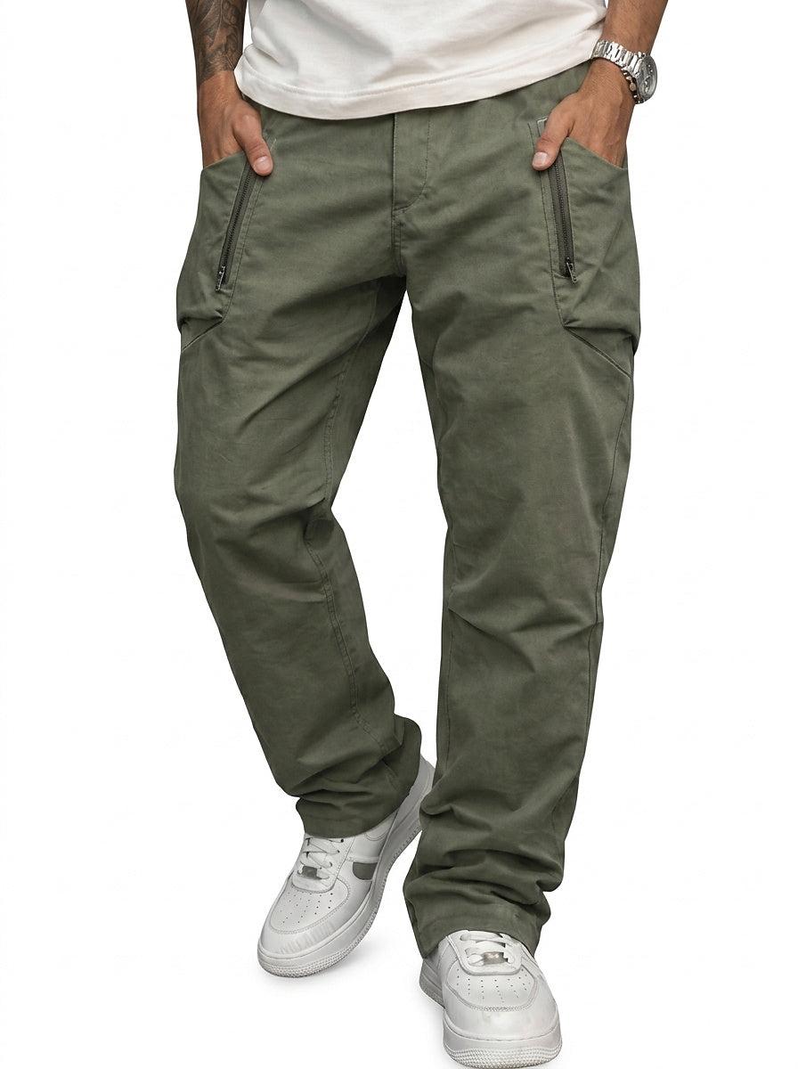 Męskie spodnie cargo z kieszeniami na zamek-Pants for Men-Olave