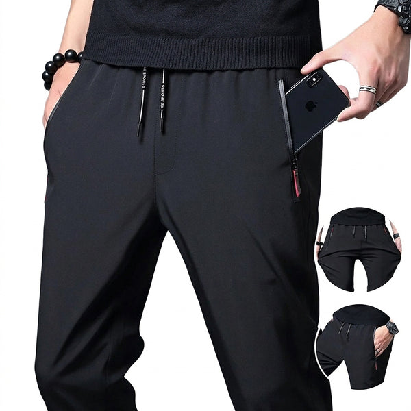 Męskie spodnie joggery slim fit z kieszeniami na zamek-Pants for Men-Olave