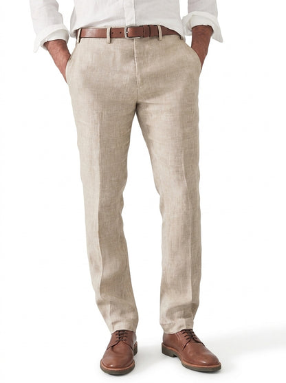 Męskie spodnie lniane ze szlufkami-Pants for Men-Olave