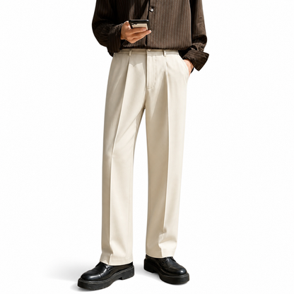 Męskie spodnie o prostym kroju z zakładkami z przodu i zapięciem na guzik-Pants for Men-Olave
