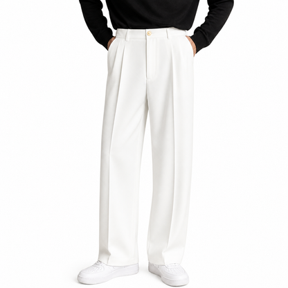 Męskie spodnie o prostym kroju z zakładkami z przodu i zapięciem na guzik-Pants for Men-Olave