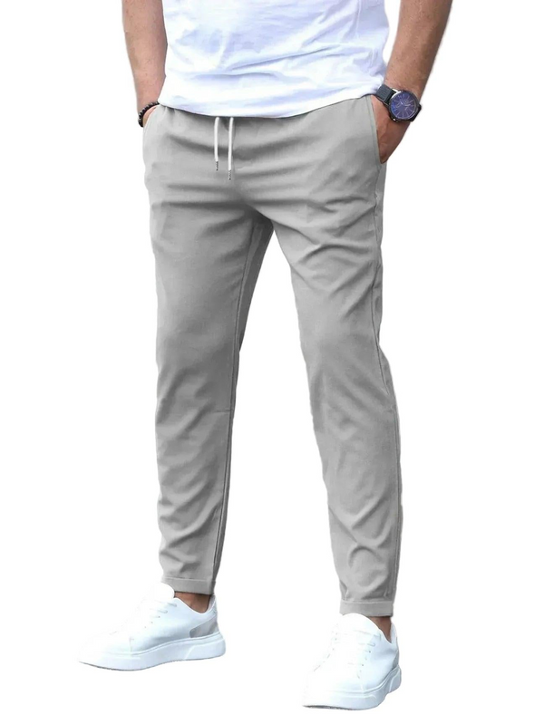 Męskie spodnie slim fit ze sznurkiem-Pants for Men-Olave