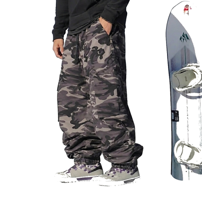 Męskie spodnie snowboardowe cargo w kamuflażu-Pants for Men-Olave