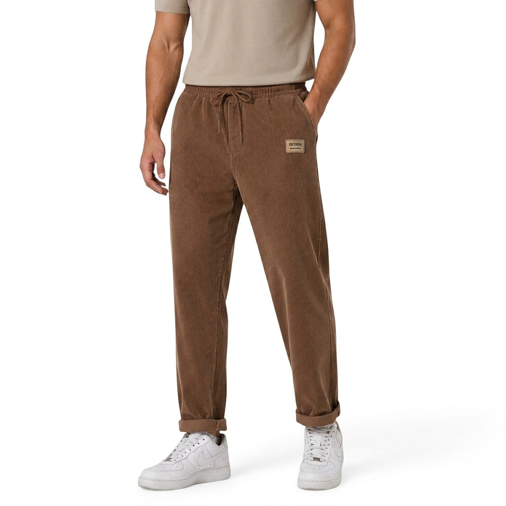 Męskie spodnie sztruksowe z prostymi nogawkami-Pants for Men-Olave