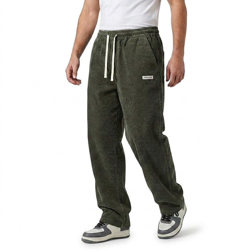 Męskie spodnie sztruksowe ze sznurkiem-Pants for men-Olave