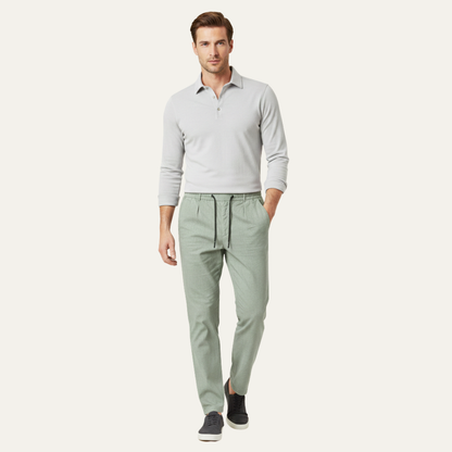 Męskie spodnie z prostą nogawką i sznurkiem w pasie-Pants for Men-Olave