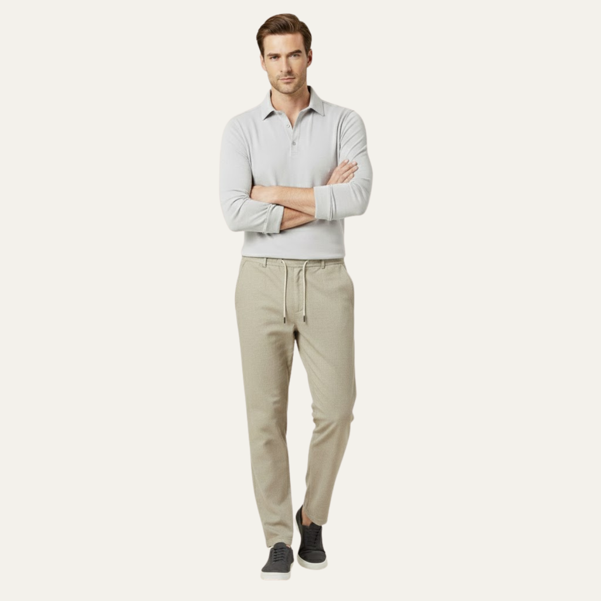 Męskie spodnie z prostą nogawką i sznurkiem w pasie-Pants for Men-Olave