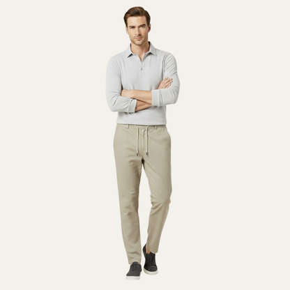 Męskie spodnie z prostą nogawką i sznurkiem w pasie-Pants for Men-Olave
