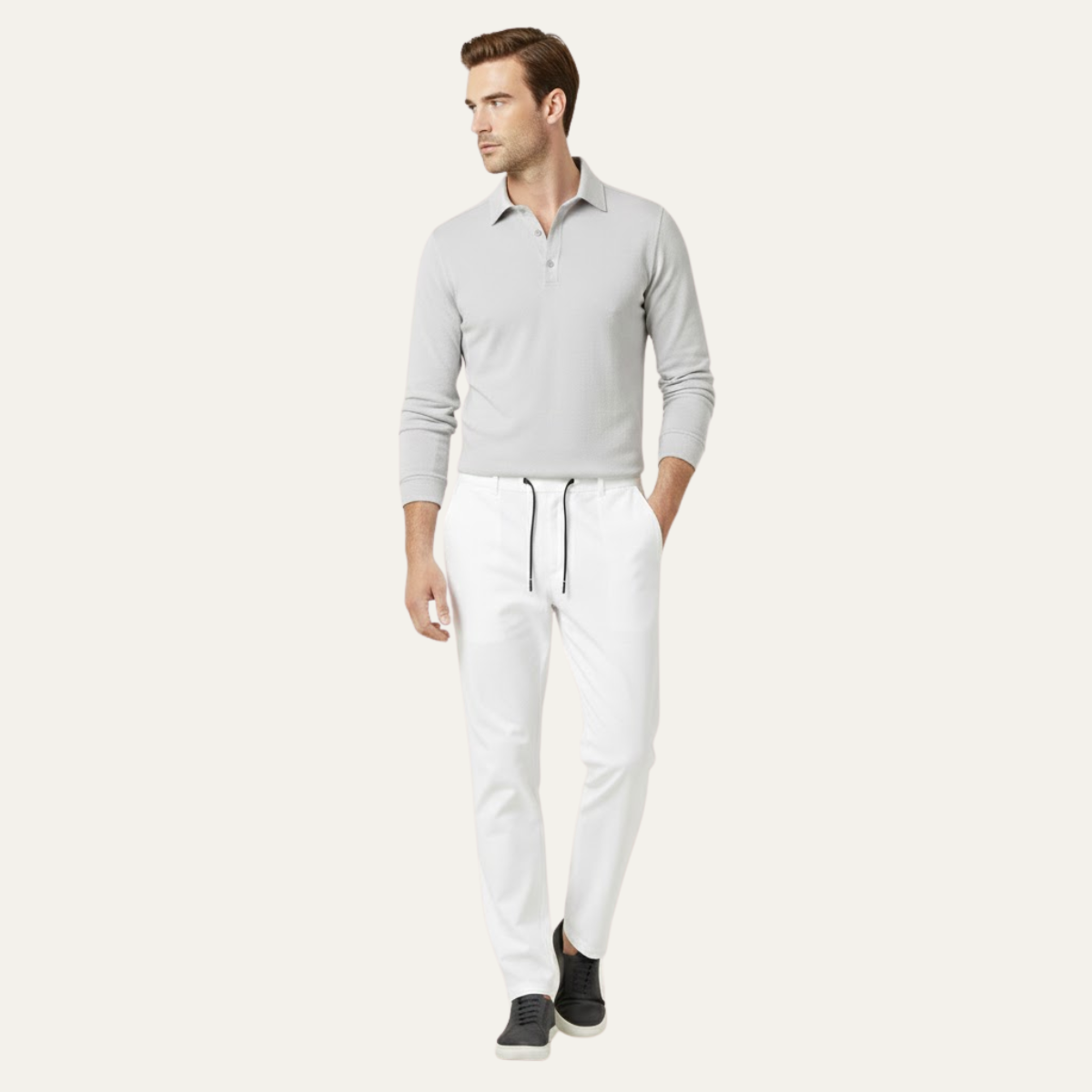 Męskie spodnie z prostą nogawką i sznurkiem w pasie-Pants for Men-Olave