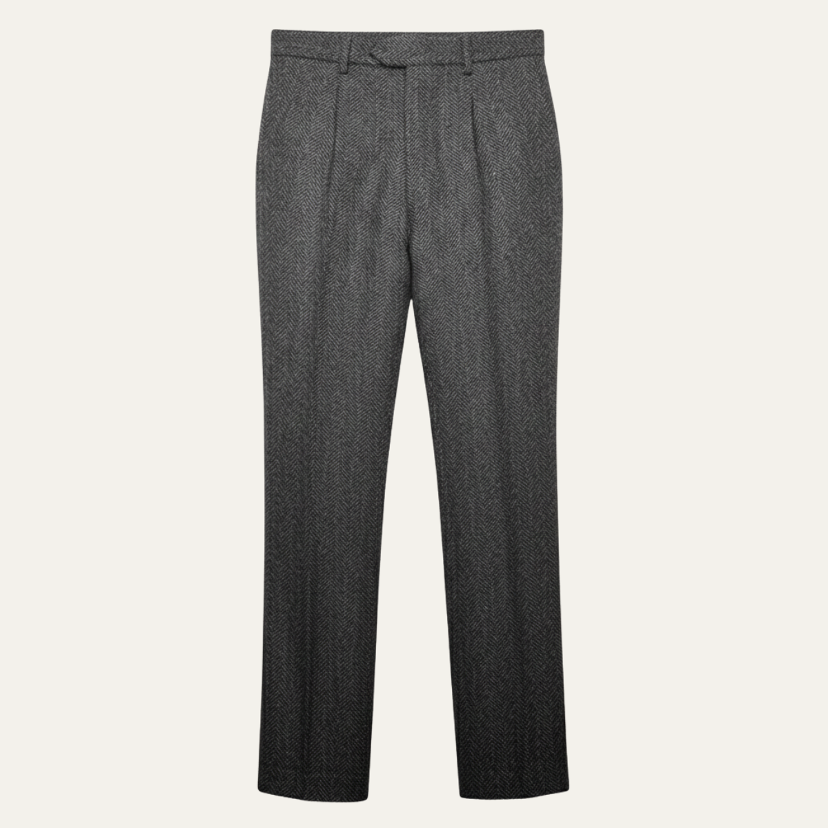 Męskie Spodnie z Prostą Nogawką, Wzorem Jodełki i Zakładkami-Pants for Men-Olave