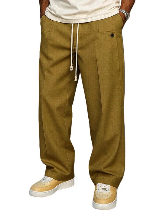 Męskie spodnie z prostymi nogawkami i sznurkiem-Pants for Men-Olave