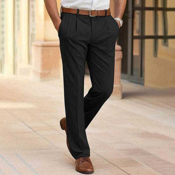 Męskie spodnie z prostymi nogawkami i zakładkami-Pants for Men-Olave