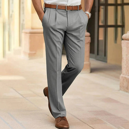 Męskie spodnie z prostymi nogawkami i zakładkami-Pants for Men-Olave