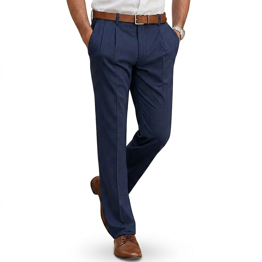 Męskie spodnie z prostymi nogawkami i zakładkami-Pants for Men-Olave