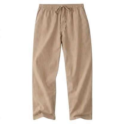 Męskie spodnie z szerokimi nogawkami z domieszką lnu-Pants for Men-Olave