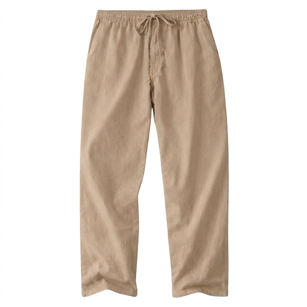 Męskie spodnie z szerokimi nogawkami z domieszką lnu-Pants for Men-Olave