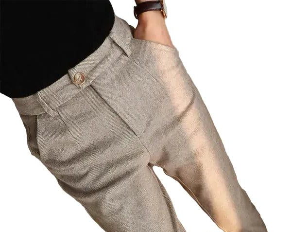 Męskie Spodnie z wysokim stanem i zakładkami-Pants for Men-Olave