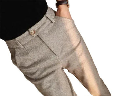 Męskie Spodnie z wysokim stanem i zakładkami-Pants for Men-Olave