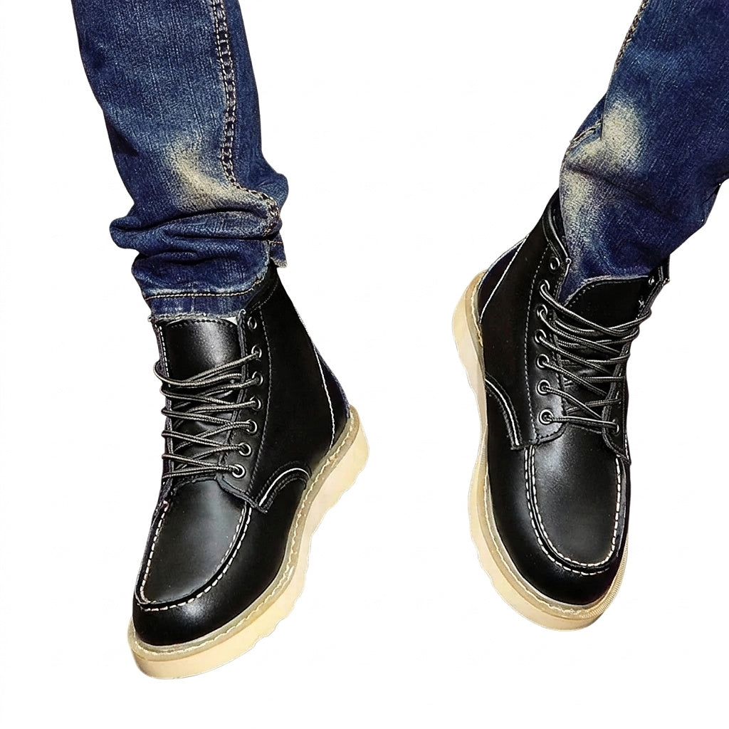 Męskie sznurowane botki z przeszyciem typu moc-toe-Footwear for men-Olave