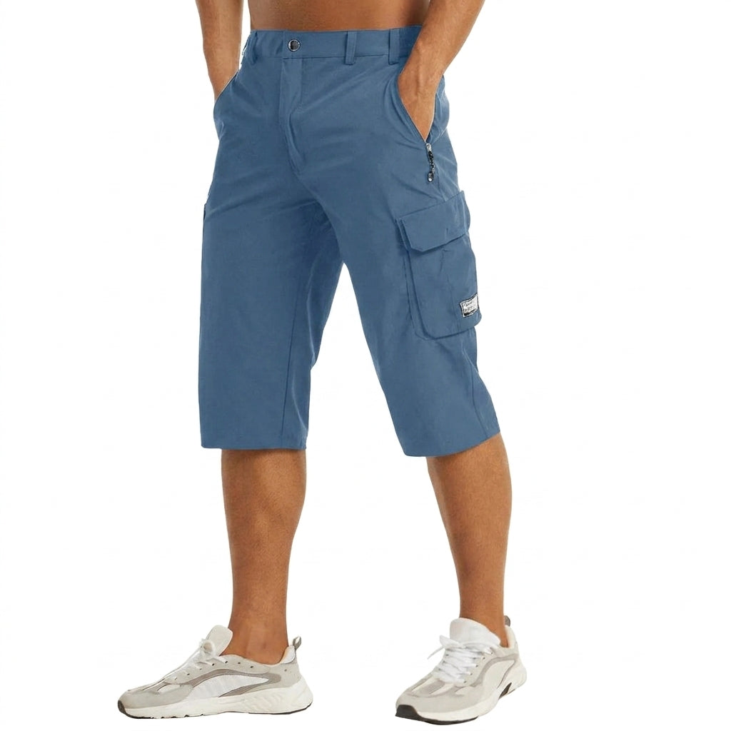 Męskie szorty cargo o długości do kolan z kieszeniami bocznymi i szlufkami-Shorts for men-Olave