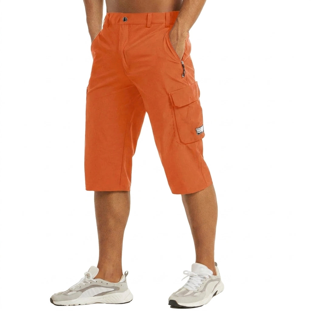Męskie szorty cargo o długości do kolan z kieszeniami bocznymi i szlufkami-Shorts for men-Olave